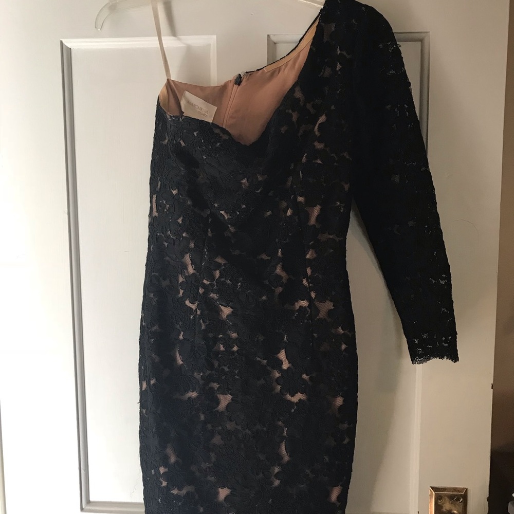 Classic black and nude one shoulder dress